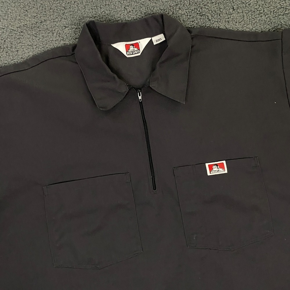 Ben Davis Work Shirt Mens 2XL 1/4 Zip Short Sleeve Twill Mechanic Skater Gray
